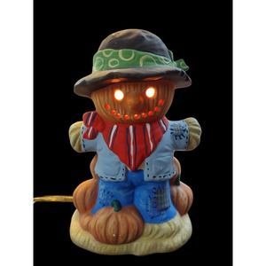 Vintage‎ Ceramic Mold Scarecrow Farmer Pumpkins Halloween Fall Decor Light Lamp